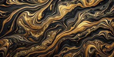 Canvas Print - Black and golden marble backdrop with swirling patterns and intricate textures, marble, black, gold, backdrop, swirling