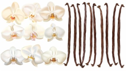 Poster - Vanilla orhid flowers and vanilla sticks collection