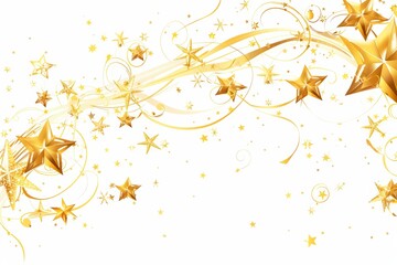 Aufkleber - A cartoon of golden xmas swirls decorated with yellow stars and shimmering particles.