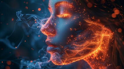 Poster - Abstract Portrait of a Woman With Glowing Skin and Smoke