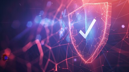 Leinwandbilder - A polygonal wireframe shield with a checkmark in dark blue. Cyber shield, antivirus protection, firewall, and privacy concept.