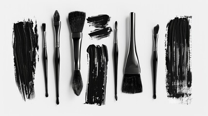 Leinwandbilder - The image above displays a set of realistic black marker marks isolated on a grungy paper background. This is an ink brush stroke set in a realistic style.