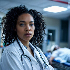 Wall Mural -  A young black female doctor with a white coat