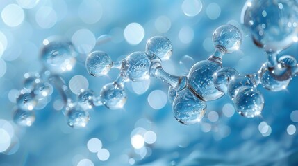 An artistic close-up shot of a molecular structure in a detailed and intricate formation, set against a blue background with light bokeh, highlighting scientific precision.