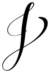 Canvas Print - Vector calligraphy hand drawn letter J drop cap. Script font logo icon. Handwritten brush style