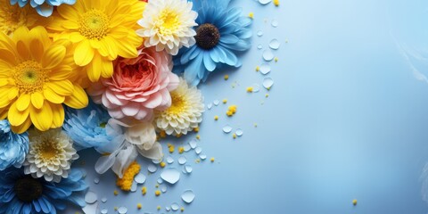 Wall Mural - Vibrant Flower Arrangement on Blue Background