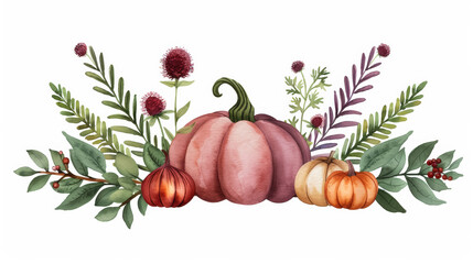 Sticker - Ink watercolor illustration featuring deep emerald and rich burgundy hues capturing Thanksgivings harvest spirit banner design watercolour background 