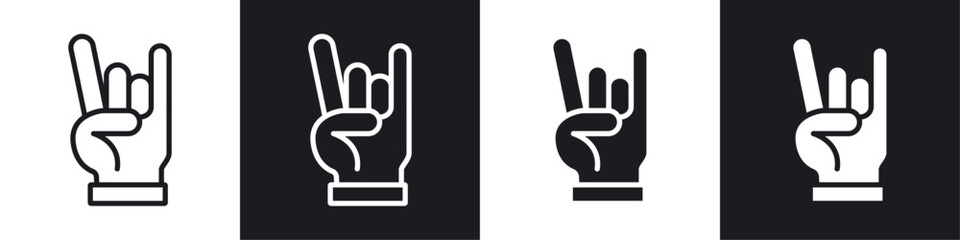 Hand Horns vector icon set in black and white filled and solid style