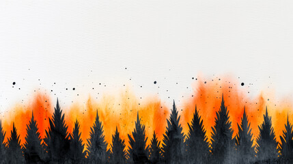 Wall Mural - Ink watercolor illustration showcasing glowing orange and deep charcoal shades capturing the warmth of Bonfire Night banner design watercolour background 