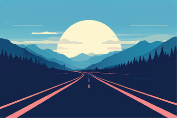 Wall Mural - Highway Vector background. Road landscape. Beautiful Landscape showing view of a road. vacation trip. Vector Illustration.	 Highway with beautiful sky.