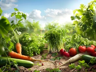 Poster - Flourishing Garden of Diverse Vegetables and Herbs in Bountiful Harvest