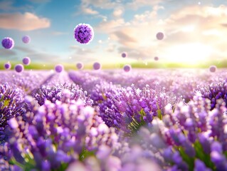 Poster - Expansive Lavender Field with Dreamlike Rolling Blossoms at Sunset