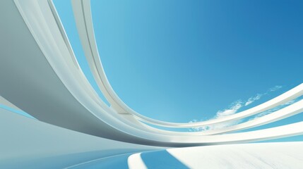 Canvas Print - Abstract Architecture with Curved Lines Against a Blue Sky