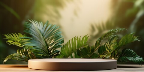 Wall Mural - Tropical Product Display with Lush Greenery