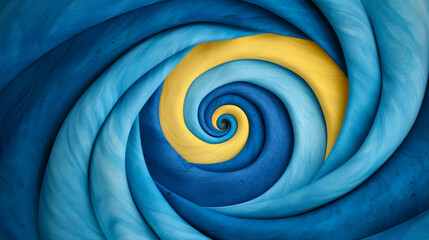 Wall Mural - Watercolor illustration of a lively chalk spiral in shades of cerulean and lemon bright simple watercolour background 