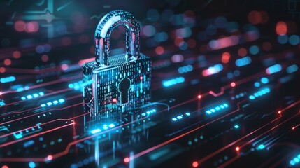 Leinwandbilder - Digital padlock and binary code background, online security concept