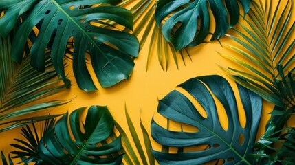 Wall Mural - Tropical Leaves on Yellow Background