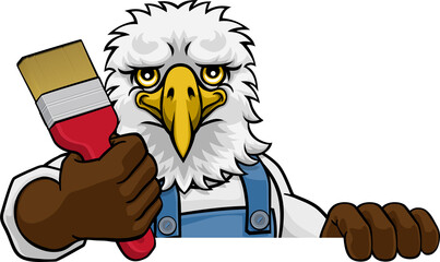 Poster - Eagle Painter Decorator Holding Paintbrush