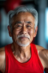 Wall Mural - A senior man in a red tank top.