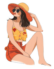 Canvas Print - PNG Summer vacation drawing sketch adult.