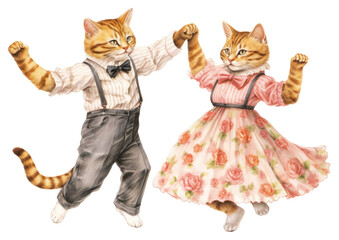 Poster - PNG Cat couple characters dancing mammal animal sketch.