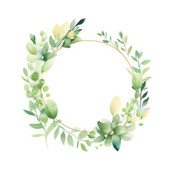 Wall Mural - Watercolor floral wreath. Round frame with flowers and leaves. Hand painted illustration.