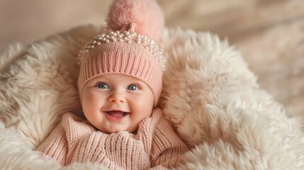 Wall Mural - The baby with pink hat