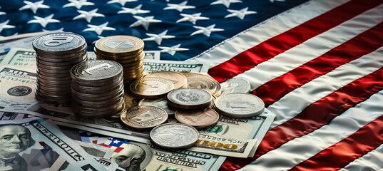 Aufkleber - Coin money with America flag. 4th of July or America independence day. Generative AI technology.	

