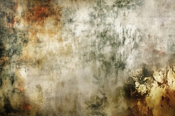 Poster - Distressed beige and brown textured wall with varied colors and patterns. Close-up view of rough surface from slightly elevated angle. No text or objects visible.