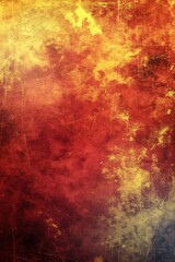Poster - Distressed red and yellow textured background with abstract grunge design. Unique perspective on vibrant surface with lines and dots adding depth. Perfect for tech, eco, or fashion projects.