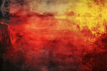Poster - Vibrant abstract painting with red yellow gradient background texture. Distressed rough uneven surface adds depth dimension. Perfect for tech eco design illustration use.