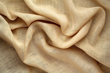 Aufkleber - Beige linen fabric texture pattern close-up view. Natural folds create sense of movement. Fabric appears to be made of high-quality linen material with intricate patterns and subtle texture.