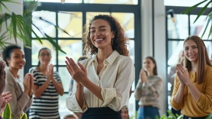 Sticker - The woman clapping in office