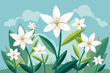 Wall Mural - White Blooms on Serene Background, petals, White, artistic, collection