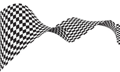 Abstract checkered flag black white lines wave curve movement 3D style background vector