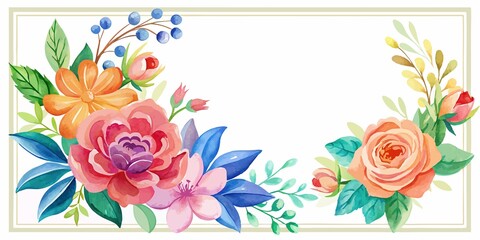 Wall Mural - watercolor, flowers, painting, background, Watercolor painting of flowers on white background, framed and set
