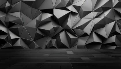 Wall Mural - dark modern surface with tetrahedrons black polygonal 3d banner