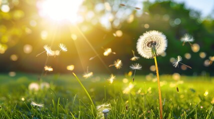 Canvas Print - Dandelion Seeds Blowing in the Wind