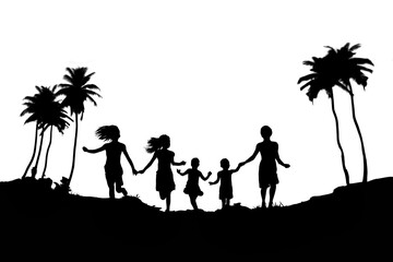 Wall Mural - PNG Happy kids silhouette outdoors summer.