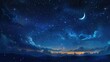 © Nuntana - A magical night sky with glowing stars and a crescent moon, ample copy space