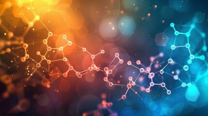 Poster - Abstract light blue molecular background with bokeh effects. Ideal for healthcare and scientific research concepts.