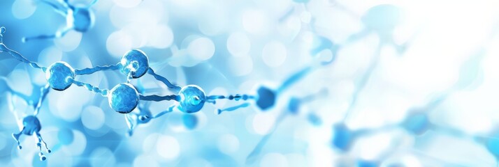 Poster - Abstract blue molecular structure background with light bokeh, representing medical research and innovation. Ideal for healthcare and pharmaceutical visuals.