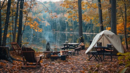 Sticker - Camping in the woods near a lake