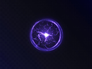 Poster - Glowing Plasma Ball. Energy magic portal. An explosion of plasma energy inside a ball with a lot of ball lightning. Vector for web design and illustrations.