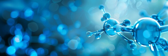 Poster - Blue molecular structure with bokeh effect background. Innovative concept in scientific research and biotechnology.