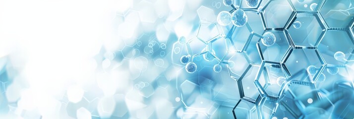 Poster - Bright medical background with hexagonal and molecular elements on a light gradient. Represents modern healthcare technology and scientific innovation.