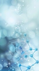 Poster - Abstract molecular structure with a light blue bokeh background. Ideal for scientific and healthcare presentations. Concept of medical innovation.