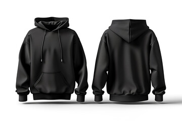 The hoodie is black and has a logo on the front. The hoodie is designed to be worn in cold weather