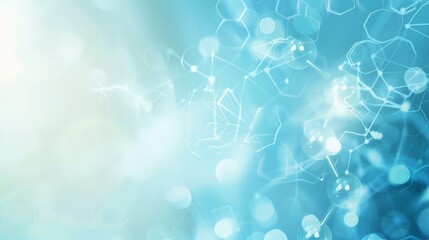 Poster - Abstract blue molecular structure on a light bokeh background. Suitable for medical and scientific backgrounds. Concept of pharmaceutical research.