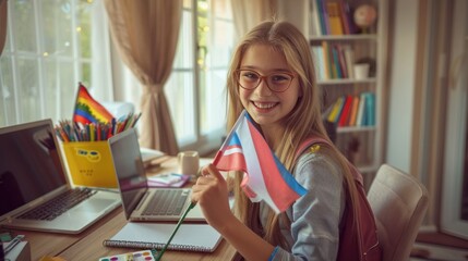 Sticker - The girl with a flag